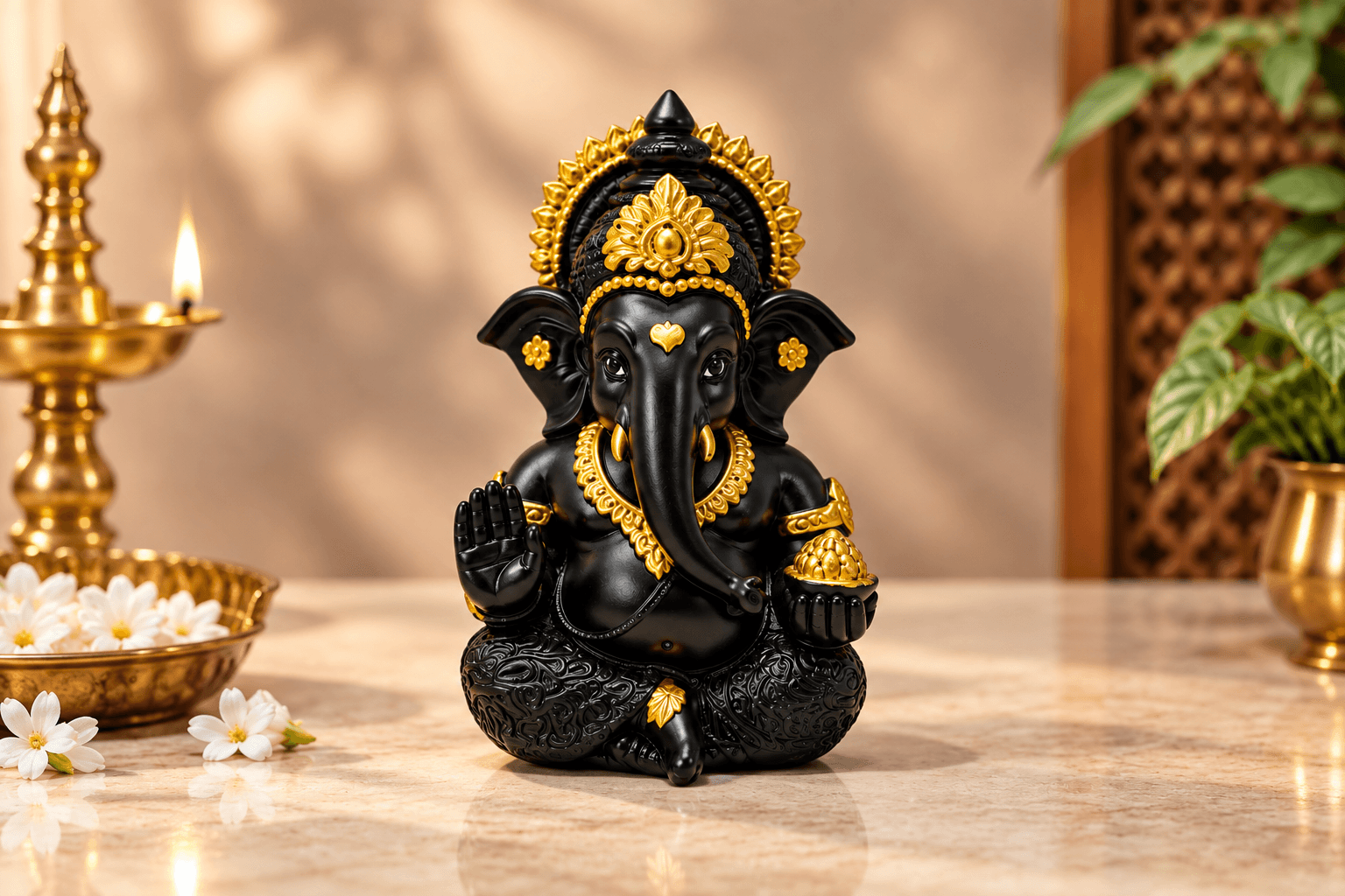 Black Gold Ganesha Idol – Lord Ganesh Murti for Home & Puja - Image 2