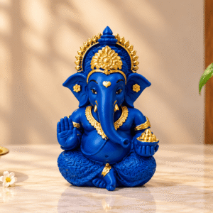 Blue Gold Ganesha Idol – Lord Ganesh Murti for Home & Puja