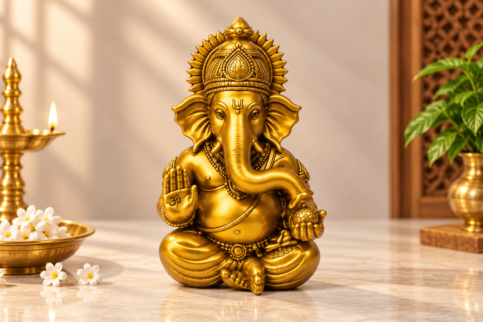 Gold Ganesha Idol – Lord Ganesh Murti for Home & Puja - Image 2