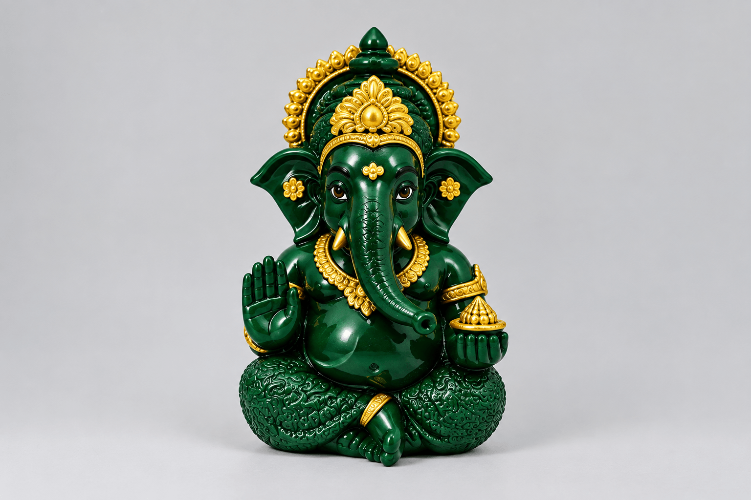 Green Gold Ganesha Idol – Lord Ganesh Murti for Home & Puja - Image 2