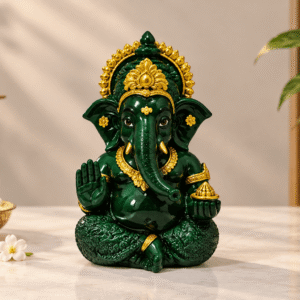 Green Gold Ganesha Idol – Lord Ganesh Murti for Home & Puja