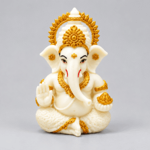 Offwhite Gold Ganesha Idol – Lord Ganesh Murti for Home & Puja