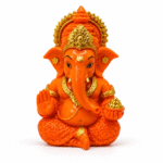 Orange Gold Ganesha Idol – Lord Ganesh Murti for Home & Puja
