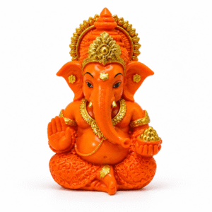 Orange Gold Ganesha Idol – Lord Ganesh Murti for Home & Puja