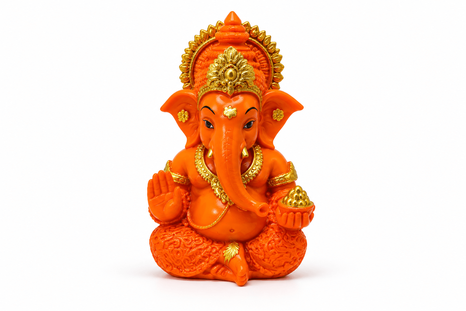 Orange Gold Ganesha Idol – Lord Ganesh Murti for Home & Puja