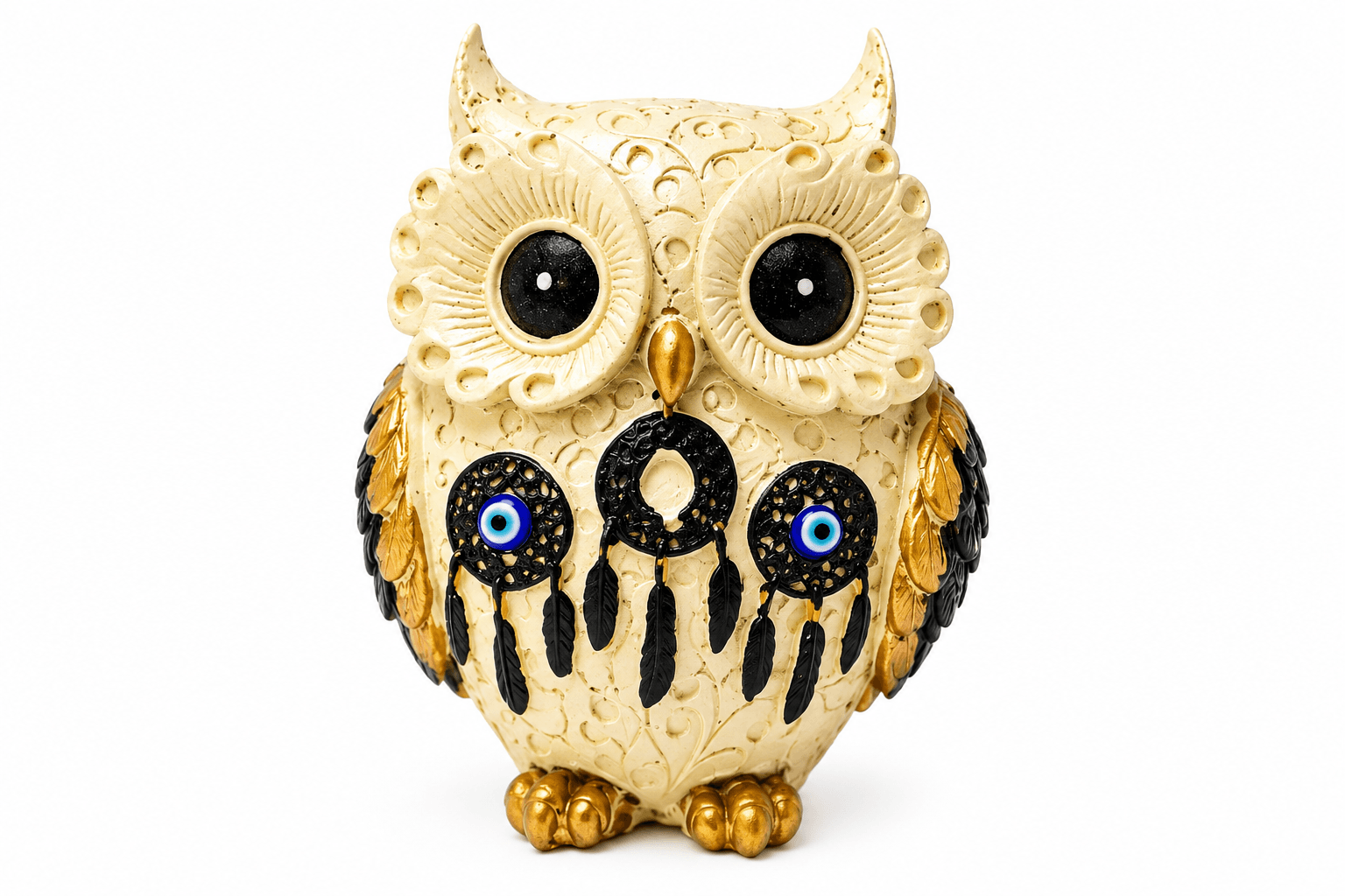 Decorative Owl Figurine with Dreamcatcher & Evil Eye