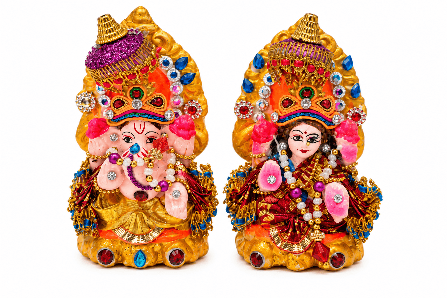 Colorful Lakshmi Ganesha Idol Set – Clay - Image 2