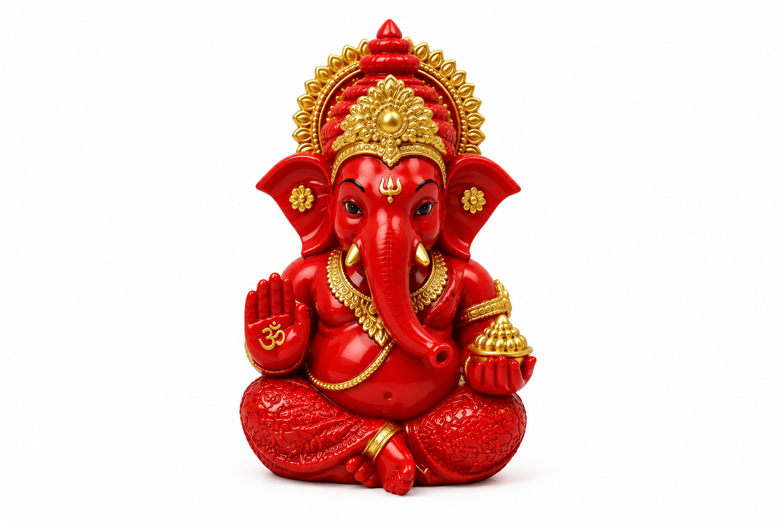 Red Gold Ganesha Idol – Lord Ganesh Murti for Home & Puja