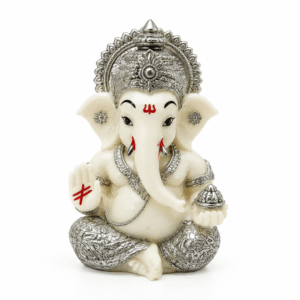 Silver White Ganesha Idol – Lord Ganesh Murti for Home & Puja