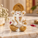 White & Gold Ganesha Idol – Lord Ganesh Murti for Home & Puja