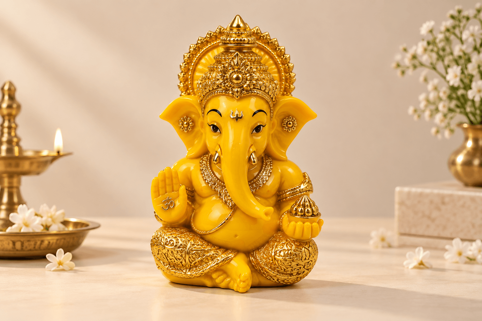 Yellow Gold Ganesha Idol – Lord Ganesh Murti for Home & Puja - Image 2